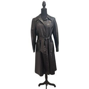 Women’s Vintage Pappel Black Leather Trench Coat Size 4 Mexico Size 34